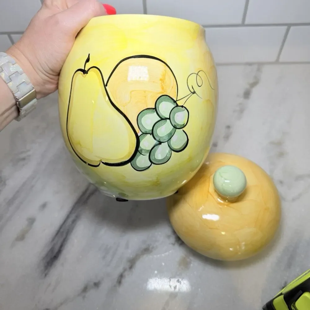 Bella Ceramica Alfresco Fruit #1 Canister 10” Hand Painted Jar Crock